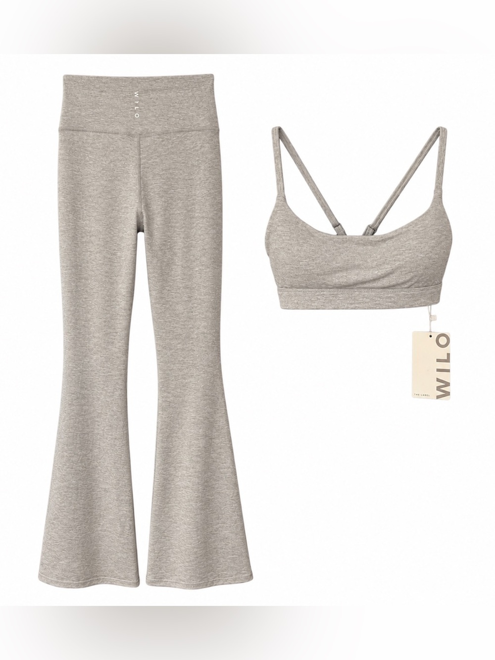NWT WILO The Label Cross Back Flare Legging Set Grey Marle S $146